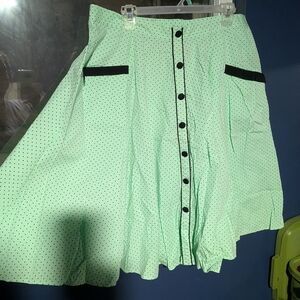 Mint Green With Black Pindot Tea Length Skirt